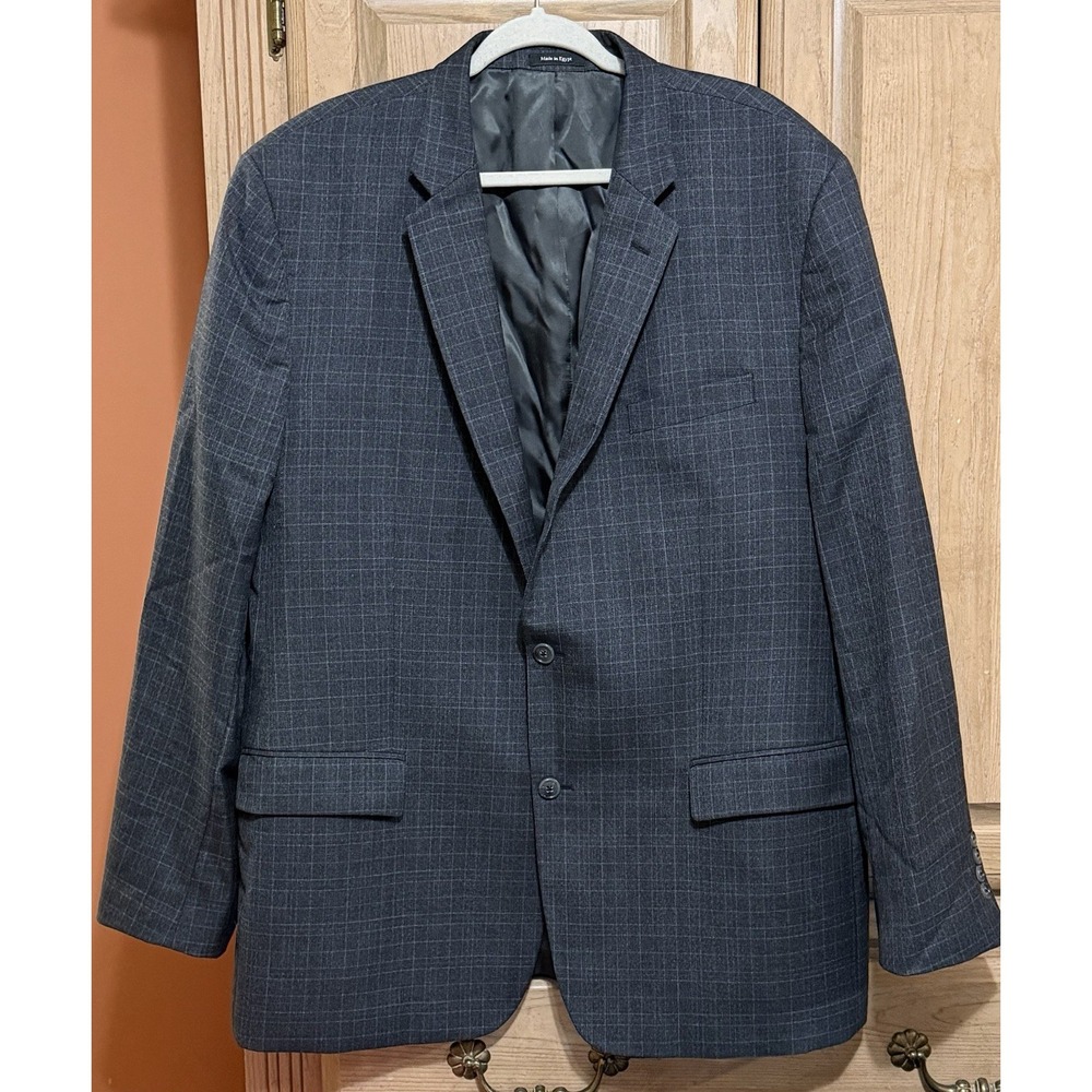 Joseph & Feiss Gold Blazer Jacket Men's 48 Long Gray Plaid 100% Wool Classic Fit